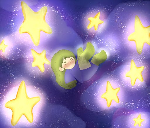 Estudo de sono sereno em céu de alfazema com estrelas brilhantes